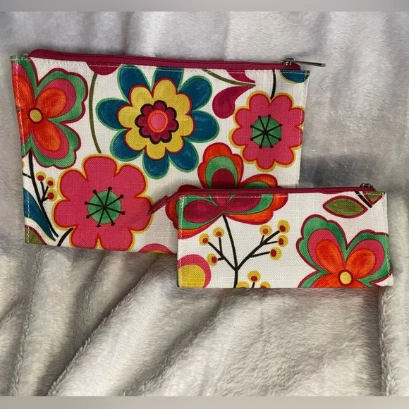 Clinique Colorful Floral Makeup Bag Pouches EUC - Picture 1 of 7